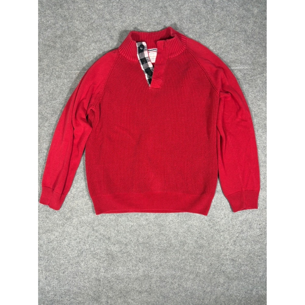 Weatherproof Vintage Mens XXL Red Waffle Knit Mock Neck Button Pullover Sweater